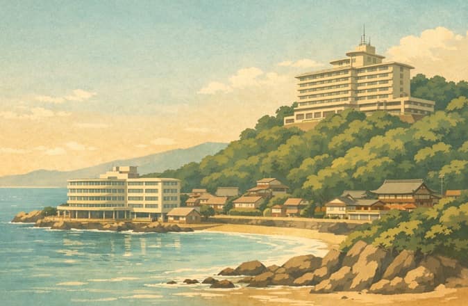 海辺のホテルと高台のホテルのイメージ